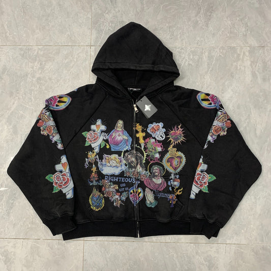 Righteous Risen King Zip Up Hoodie black