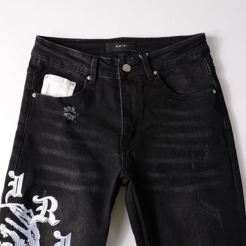 Amiri jeans black jeans with white logo