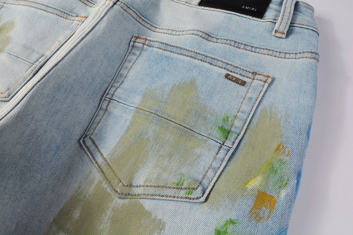 Amiri jeans light blue with paint splatter