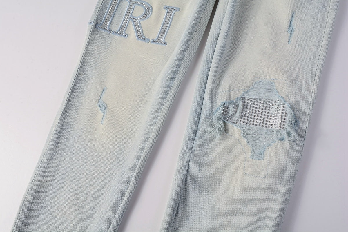 Amiri jeans light blue with rhinestones