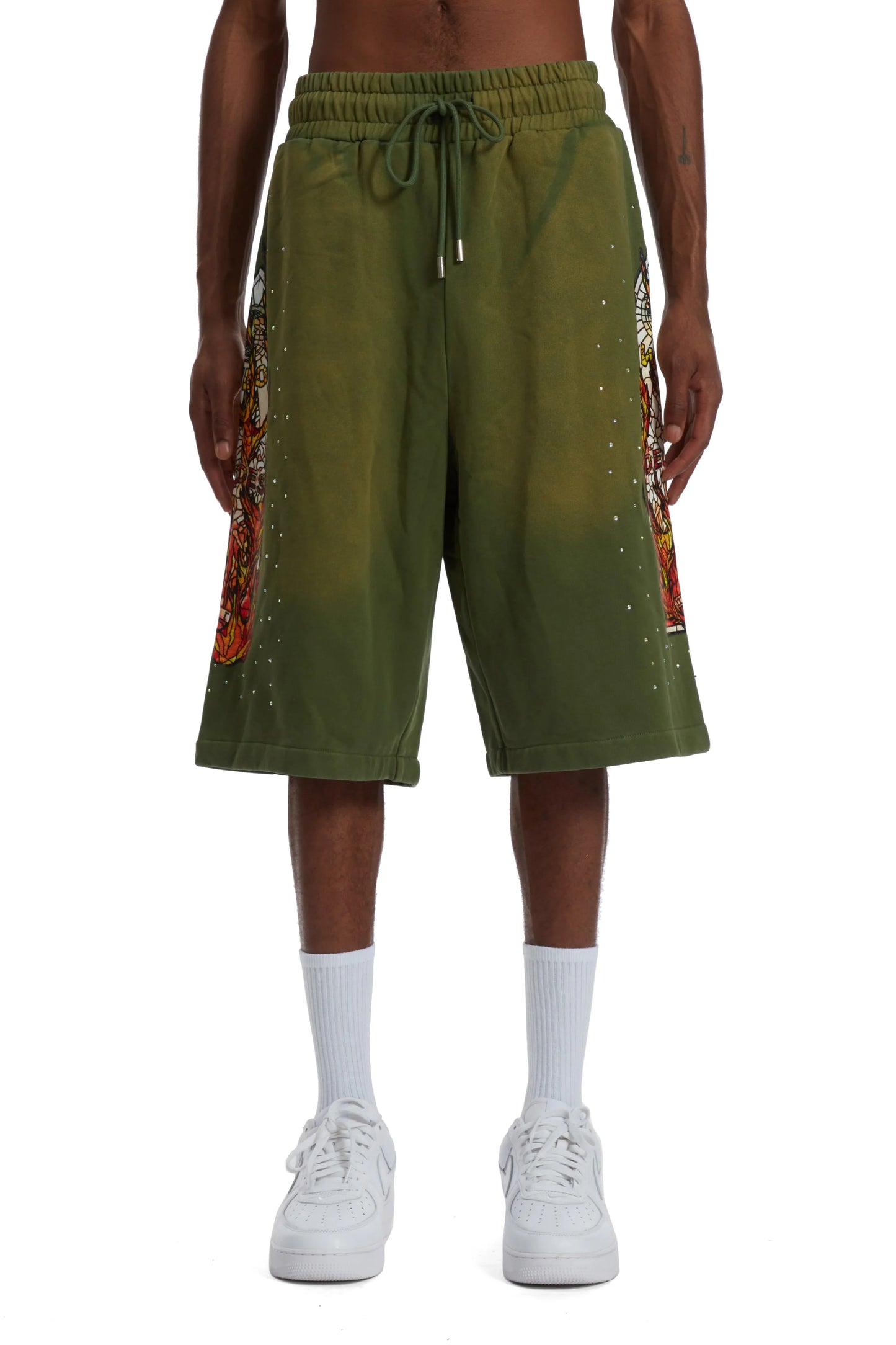 WHO DECIDES WAR green flame glass shorts