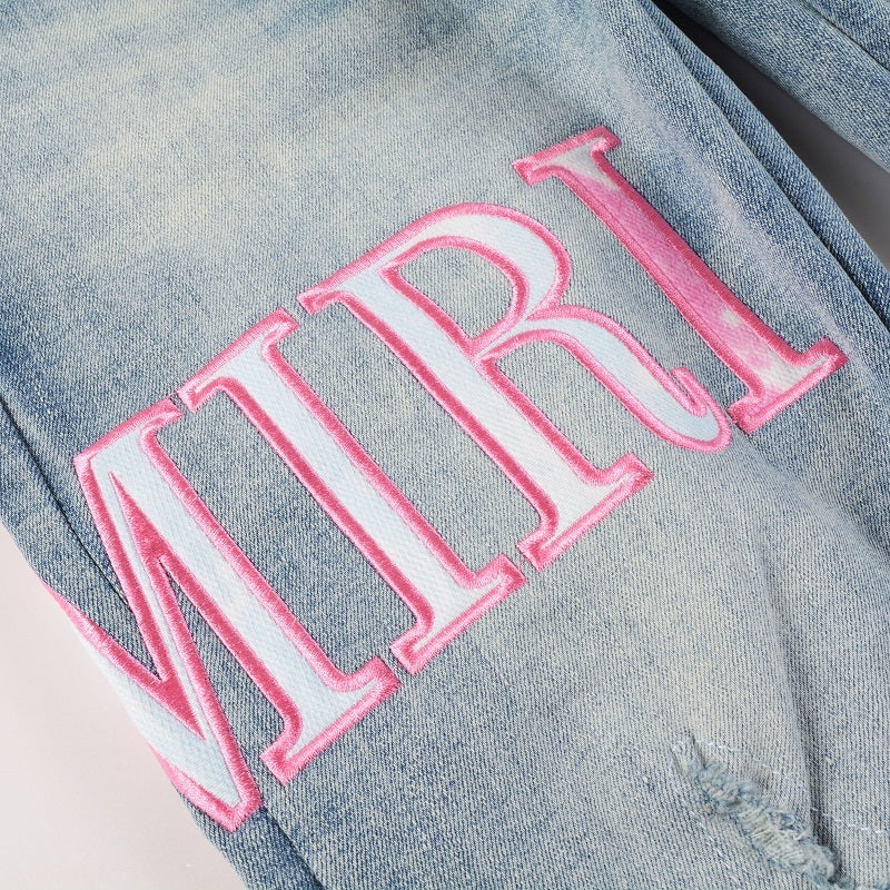 Amiri jeans blue denim with pink amiri patch