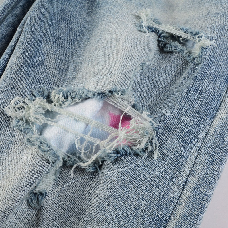 Amiri jeans blue denim with pink amiri patch