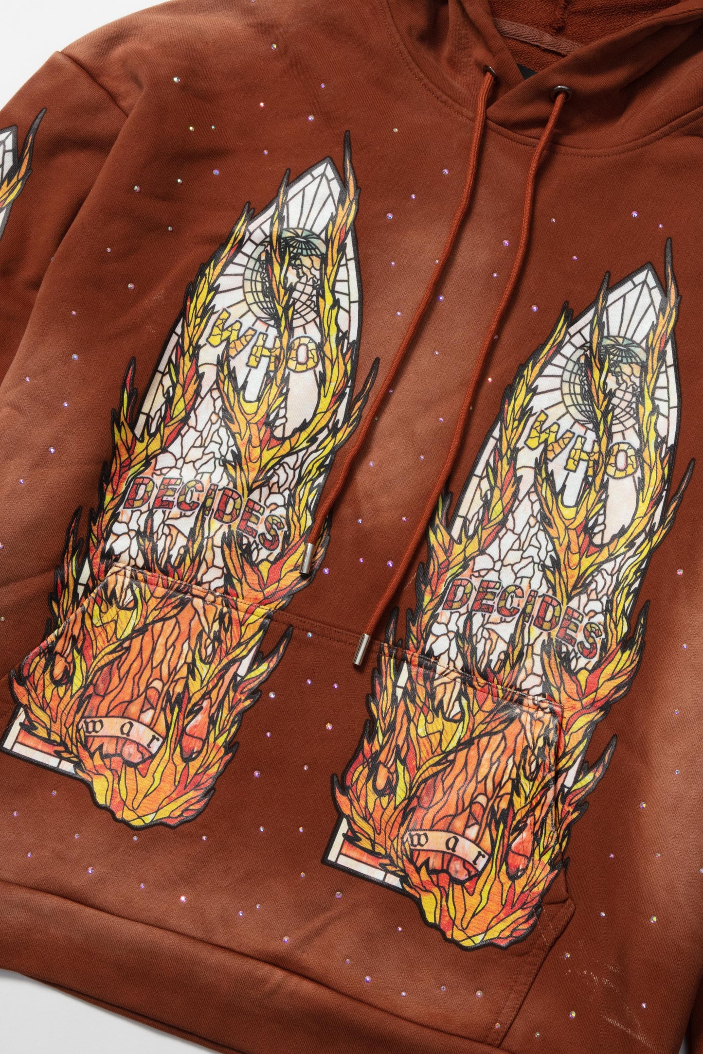 WHO DECIDES WAR orange  flame glass hoodie