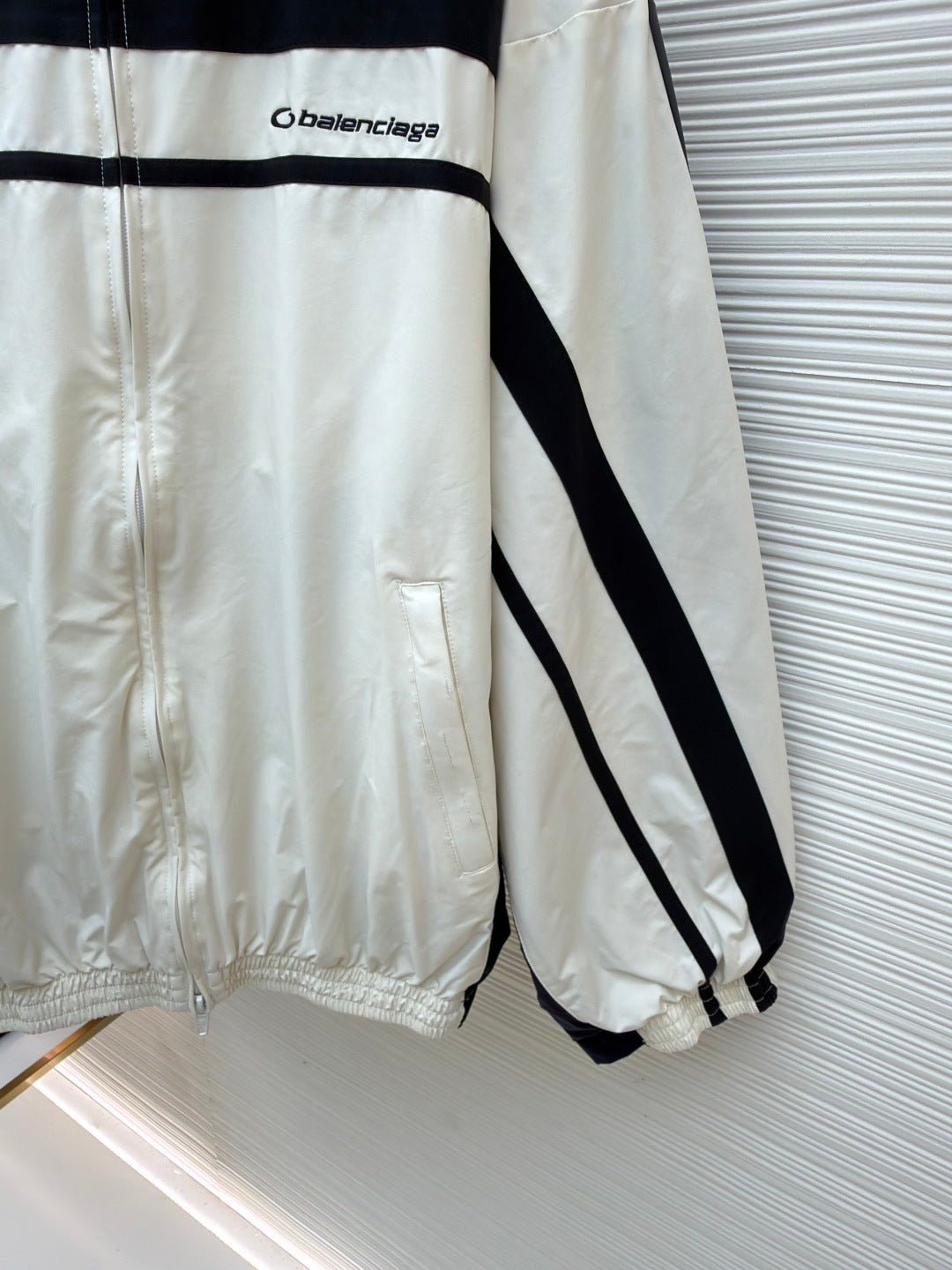 White BALENCIAGA STRIPED HIGH COLLAR JACKET