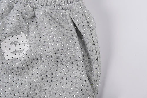 Sp5der gray  shorts with reignstones