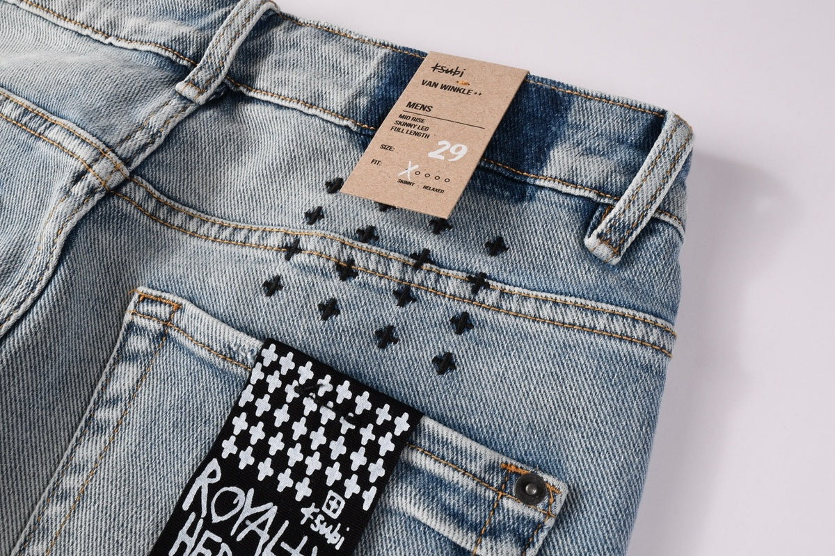 KSUBI denim distressed light blue skinny jeans