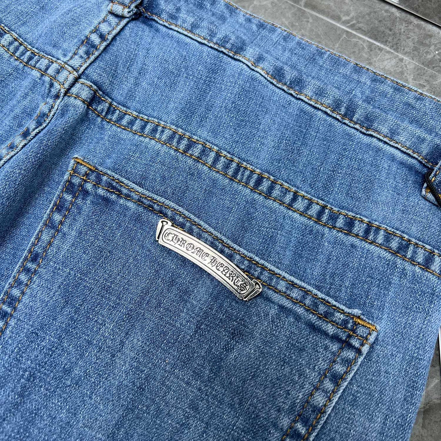 Chrome Hearts X Levi's Green Leather Patch 550 Made in USA Frayed Bottom Jeans