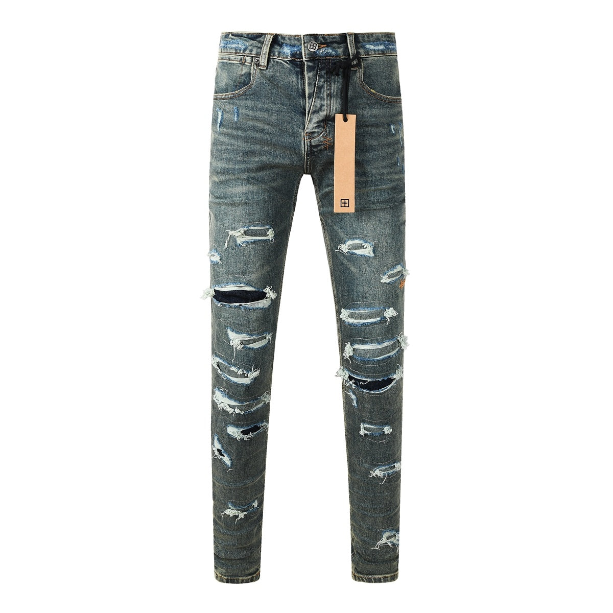 KSUBI denim dark blue ish brown  distressed skinny jeans