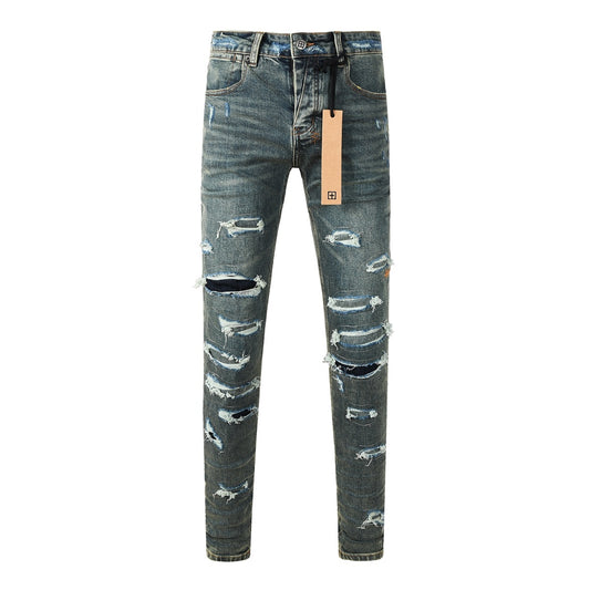 KSUBI denim dark blue ish brown  distressed skinny jeans