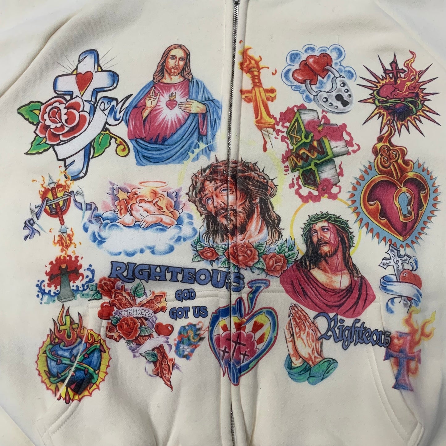 Righteous Risen King Zip Up Hoodie cream
