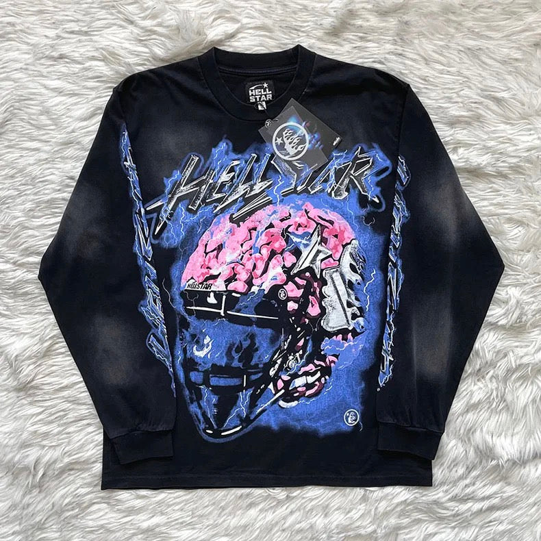 Hellstar Studios Brain Helmet Long Sleeve Tee Shirt Black