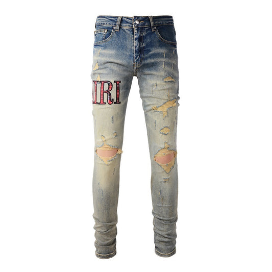 Amiri jeans blue/ beige red
