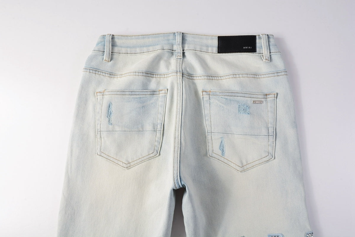 Amiri jeans light blue with rhinestones