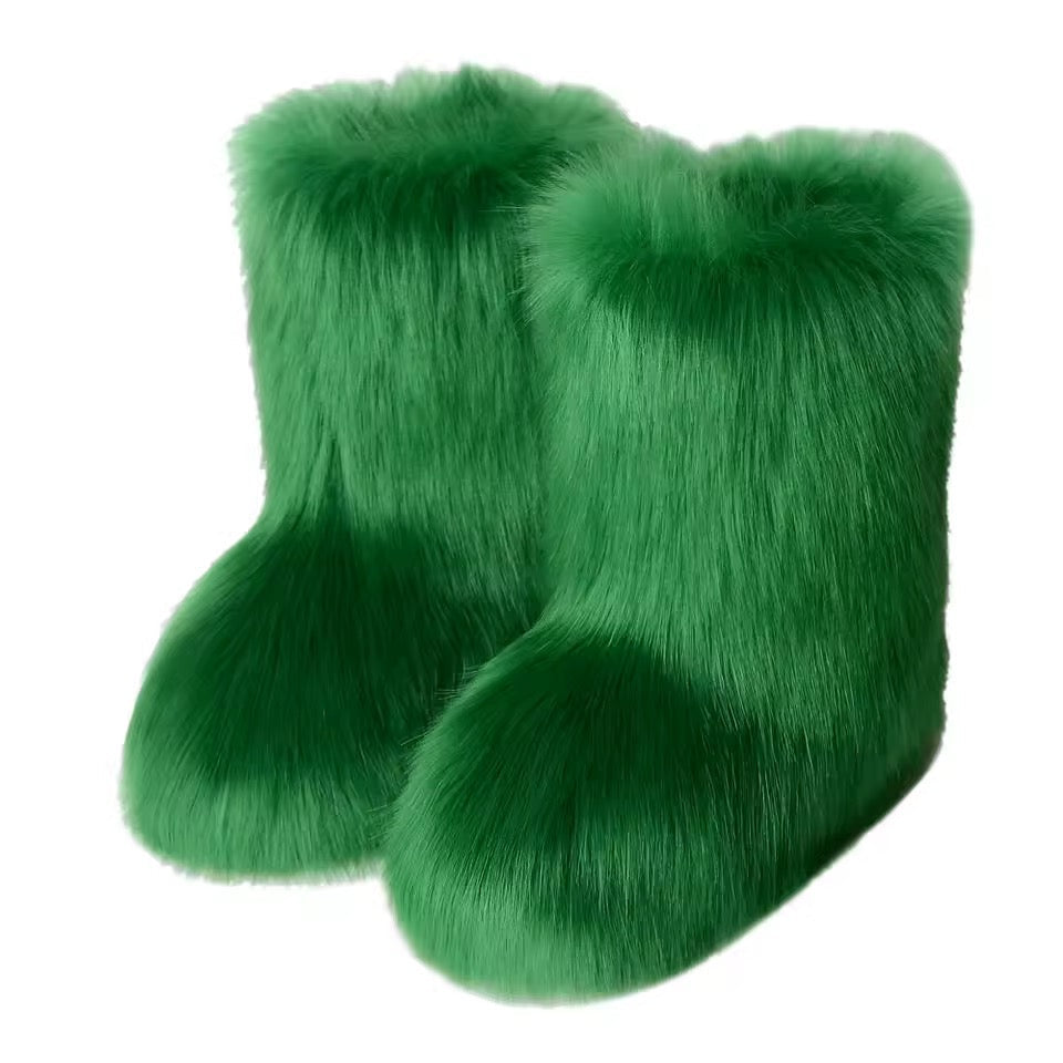 Winter Shoe Women's Winter Fluffy Faux Fox Fur Boots Woman Plush Warm Snow Boots Luxury Footwear Girls' Furry Fur Bottes Fashion