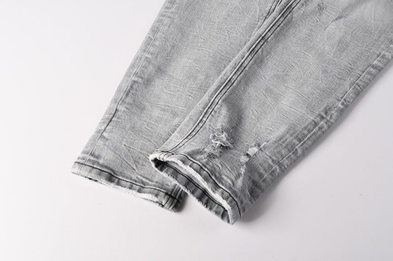 KSUBI denim light gray distressed skinny jeans