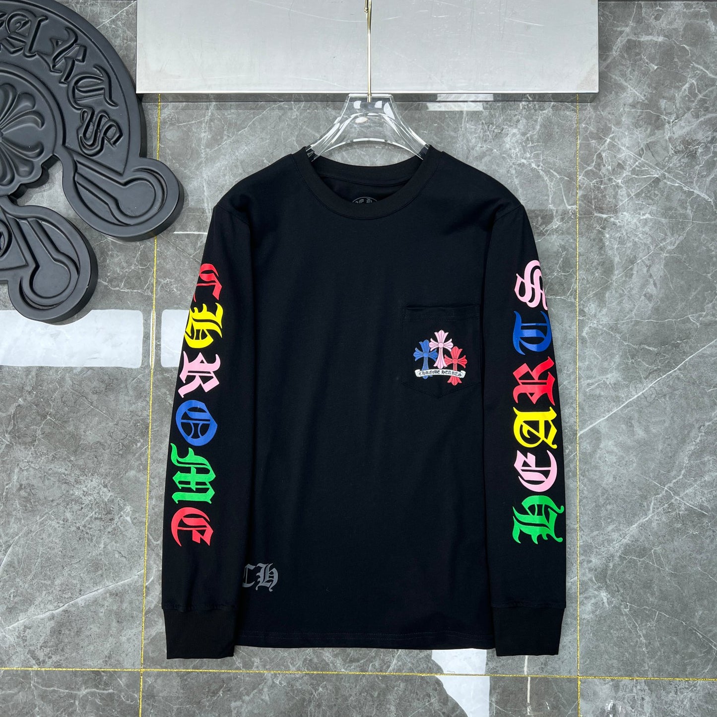 chrome hearts longsleave with colorful hearts black