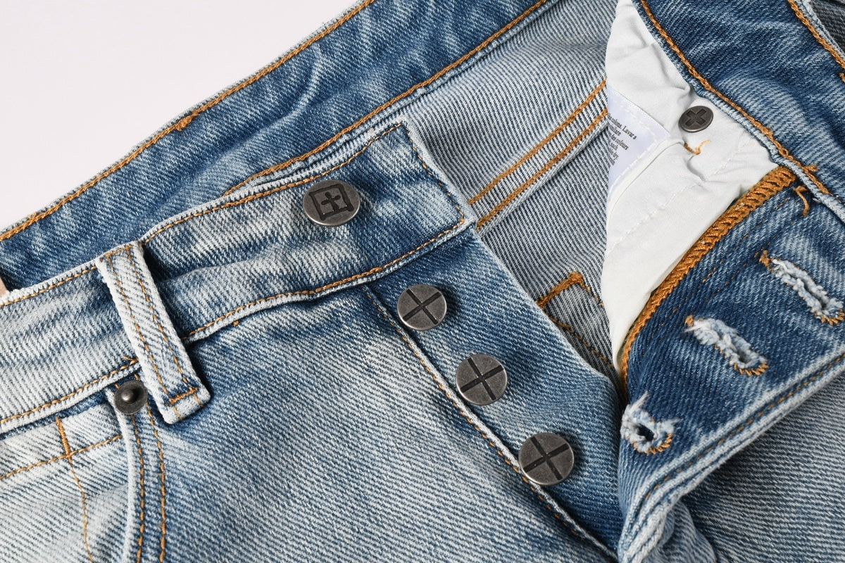 KSUBI denim distressed light blue skinny jeans