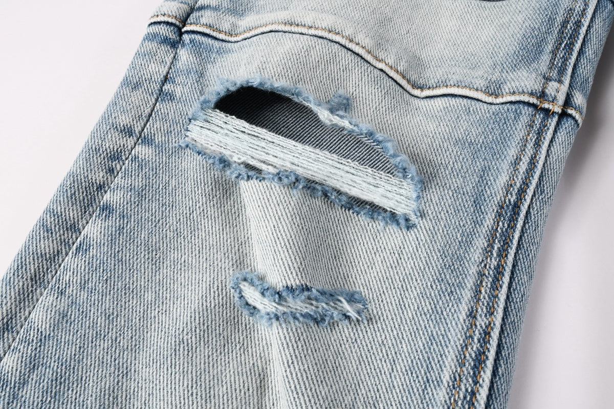 KSUBI denim distressed light blue skinny jeans