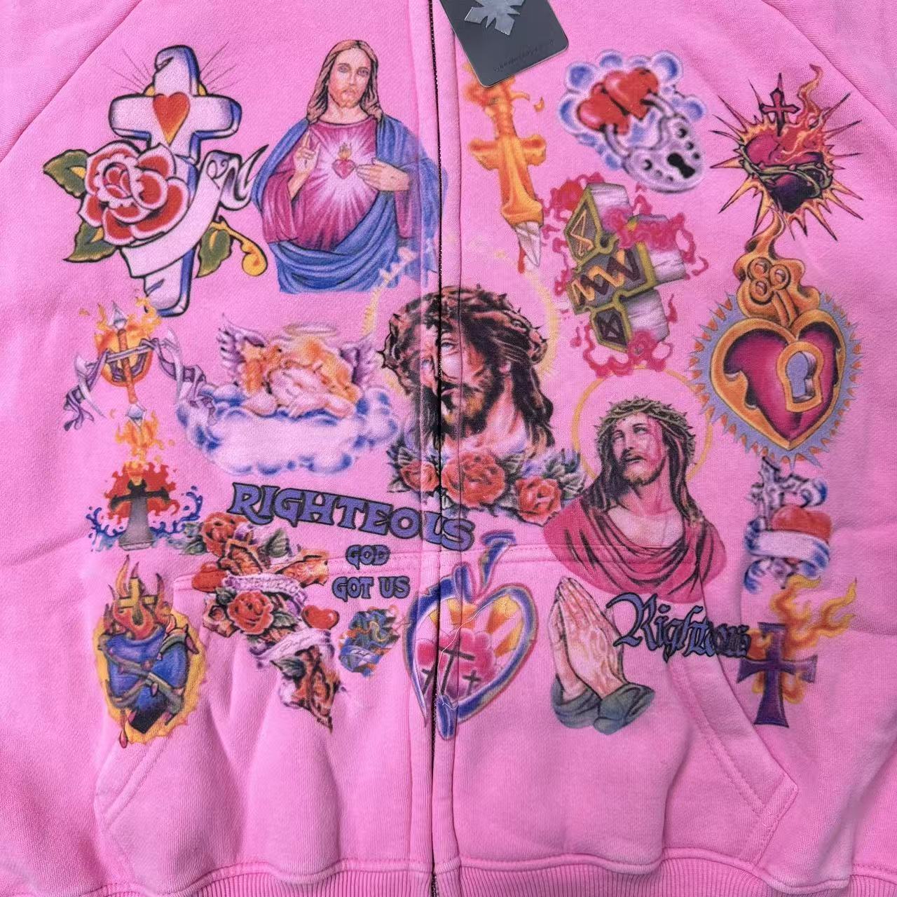 Righteous Risen King Zip Up Hoodie pink