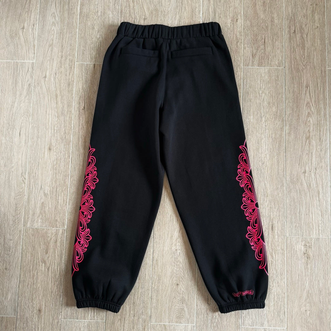 Black and pink chrome hearts sweatpants flared