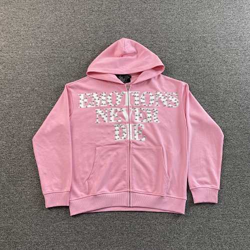Mixed Emotion "Emotions Never End" Pink Rhinestone Zip Up Hoodie