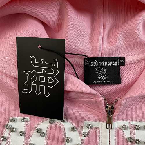 Mixed Emotion "Emotions Never End" Pink Rhinestone Zip Up Hoodie