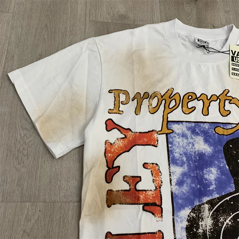 Vale White Ink Direct Spray Fried Salt Print Washing Water Made Old T-Shirt