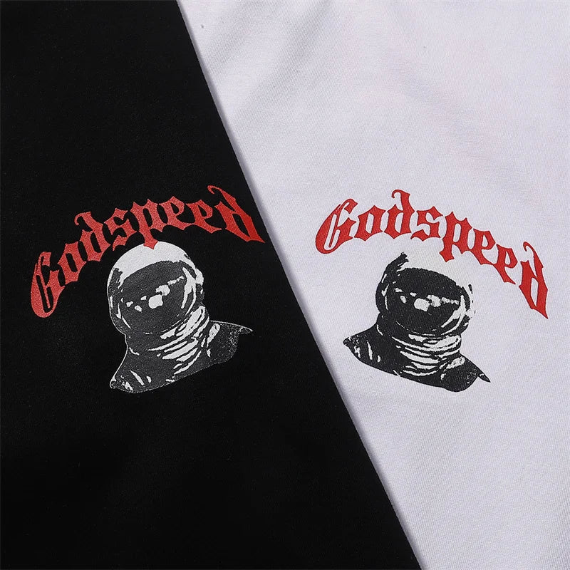 Godspeed Moon Print Double Yarn Pure Cotton Casual Short Sleeved t-Shirt