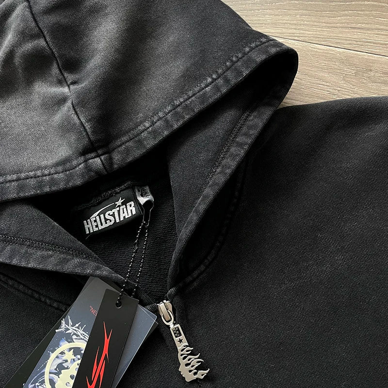 Hellstar capsule 11 path to paradise acid washed black zip up jacket