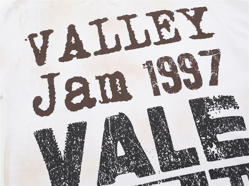 VALE2025 Latest Letter Slogan White Mud Print Fashion T-shirt