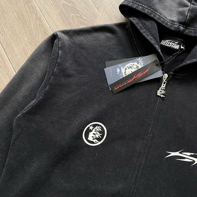 Hellstar capsule 11 path to paradise acid washed black zip up jacket