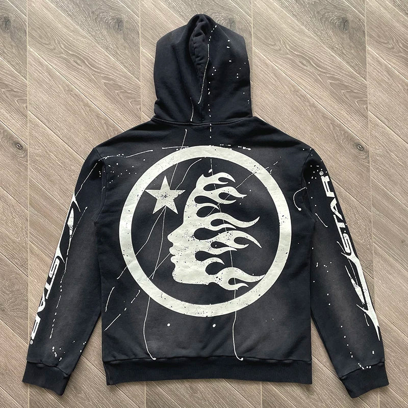 Hellstar  HS77 PATH TO PARADISE vintage classic printed logo acid wash hoodie