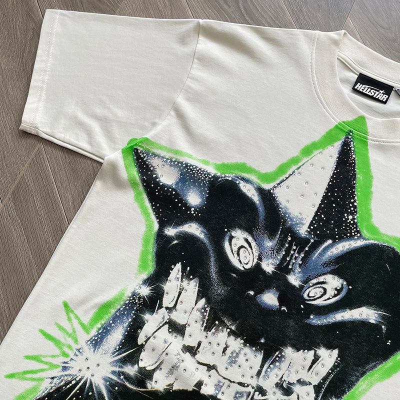Hellstar  PATH TO PARADISE Smiling star  Pressed diamond printed casual short-sleeved T-shirt