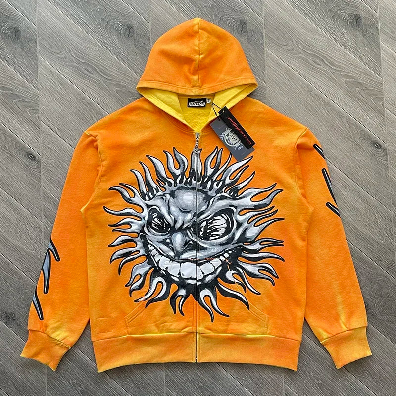 Hellstar PATH TO PARADISE  sun zip up orange shine hoodie capsule 11