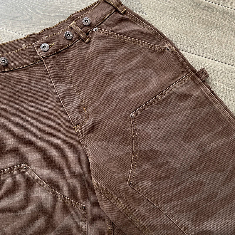 HS Studios Heavy wash camouflage denim casual shorts