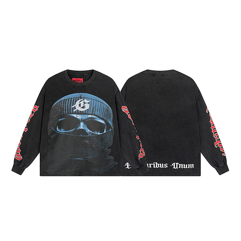 1097 # Godspeed Fashion Retro Washed Street Cotton Loose Long Sleeve T-shirt