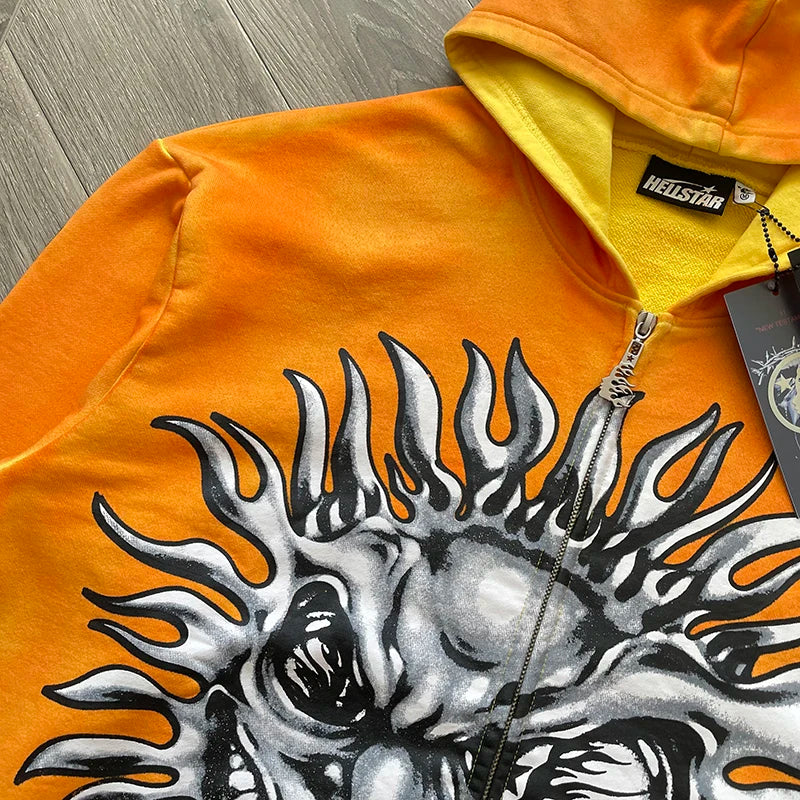 Hellstar PATH TO PARADISE  sun zip up orange shine hoodie capsule 11
