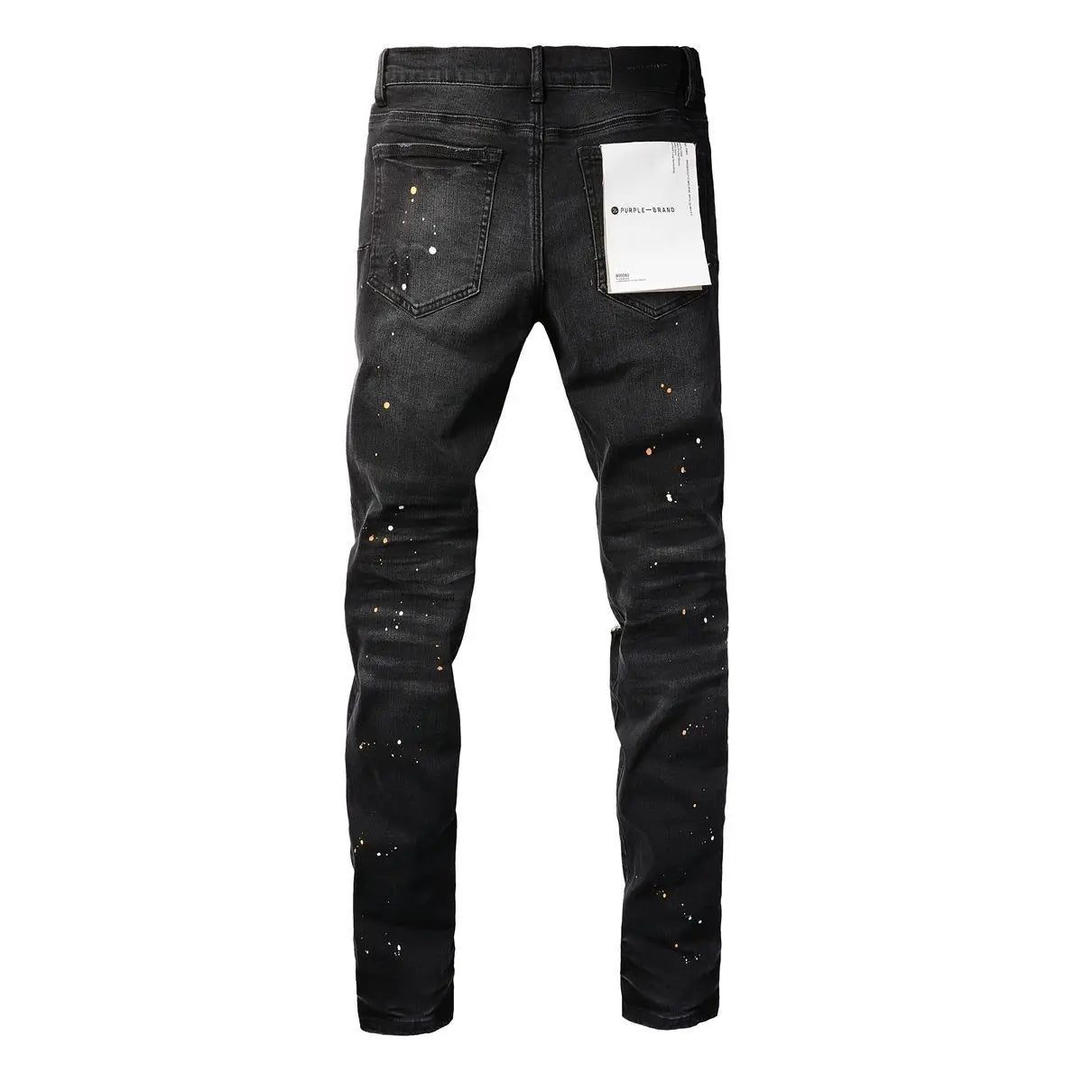 Purple New Men's Knee Ripped Straight Jeans American High Street Inkjet Black Stretch MEN JEANS