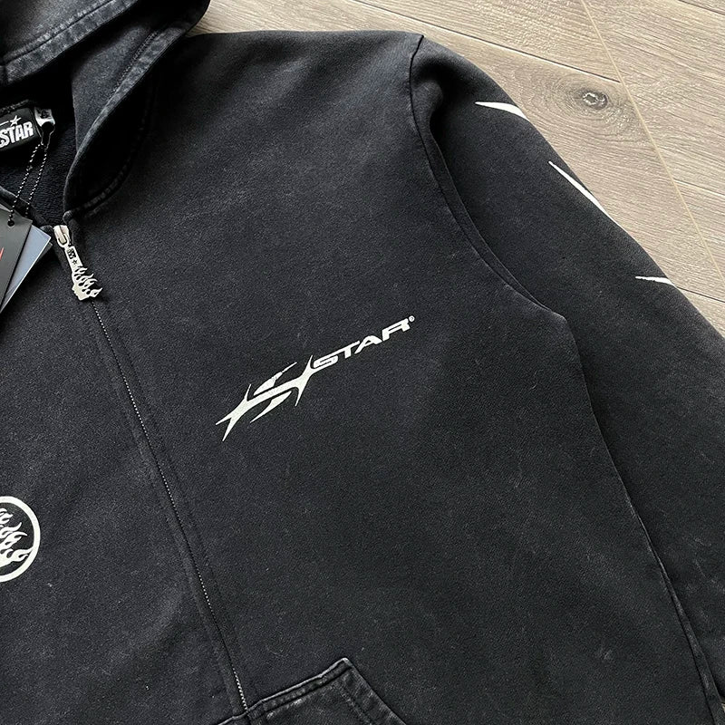 Hellstar capsule 11 path to paradise acid washed black zip up jacket