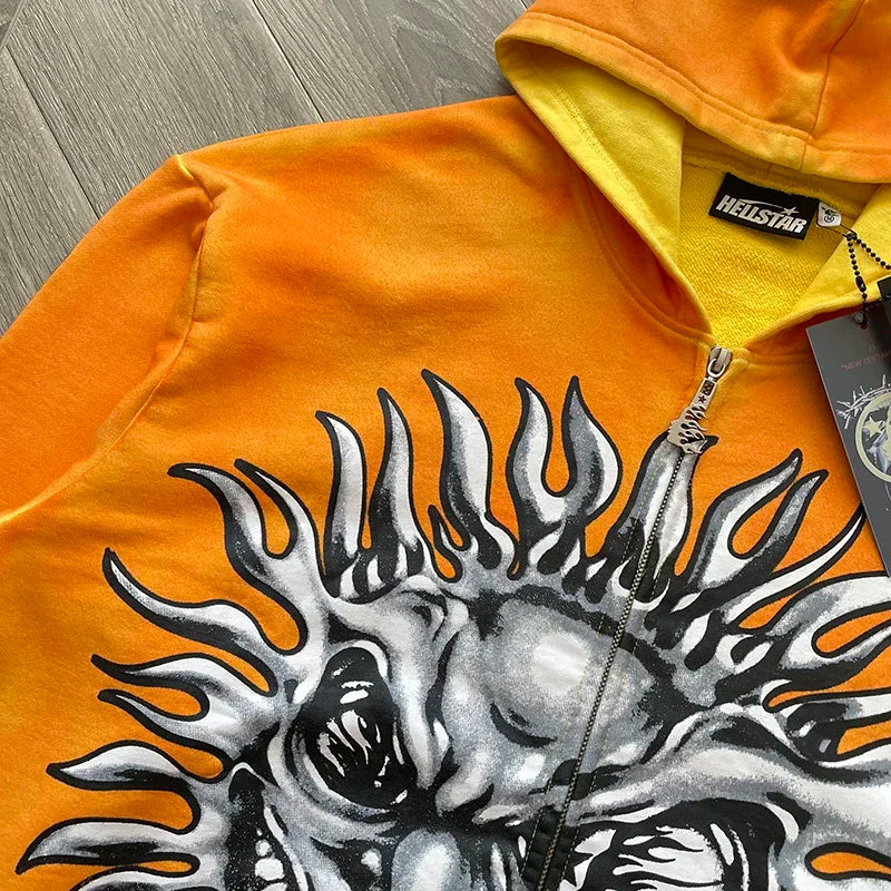 Hellstar PATH TO PARADISE  sun zip up orange shine hoodie capsule 11