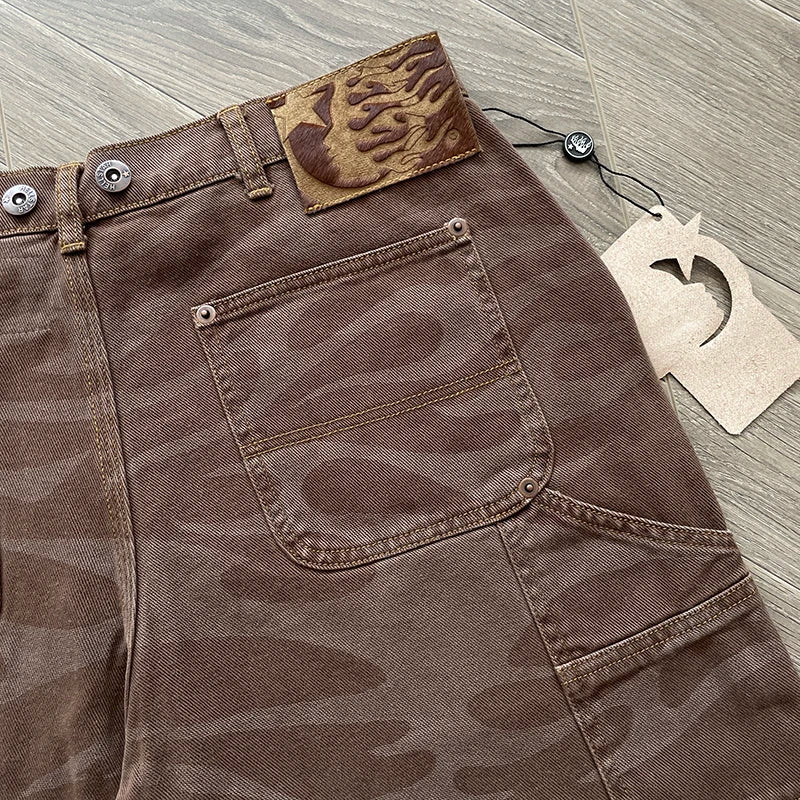 HS Studios Heavy wash camouflage denim casual shorts