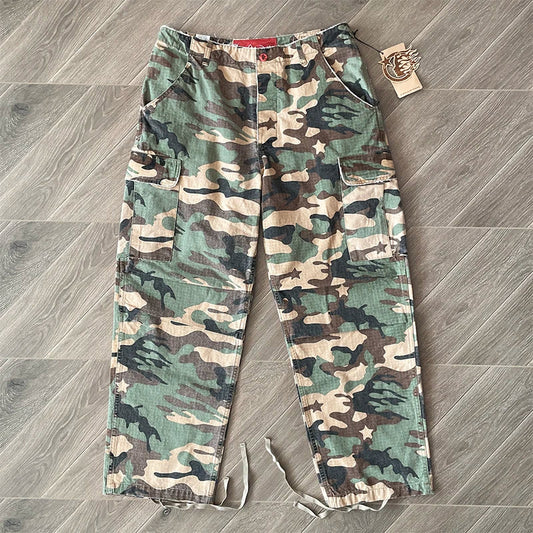 HS Studios European and American high street embroidered camouflage sports casual cargo pants