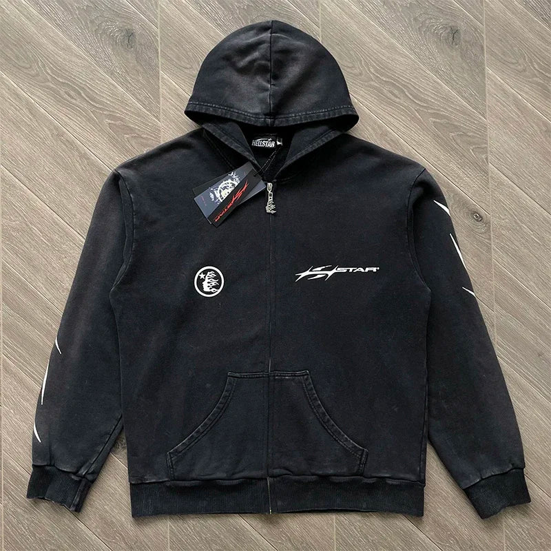 Hellstar capsule 11 path to paradise acid washed black zip up jacket