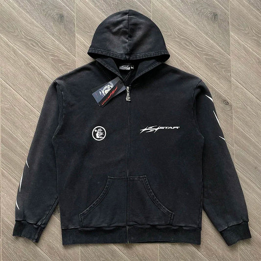 Hellstar capsule 11 path to paradise acid washed black zip up jacket