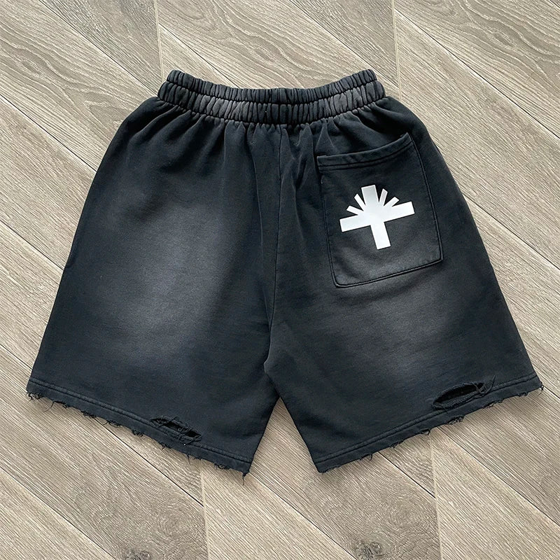 Vertabrae verty Three-dimensional printed black ripped sports shorts"