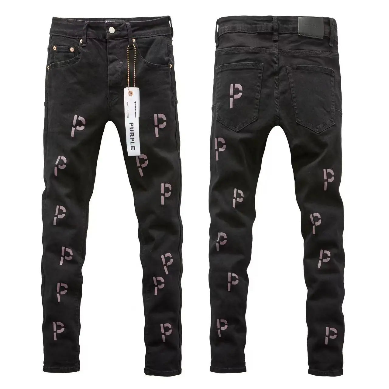 Purple Jeans American High Street Ripped Patch Paint Point Trendy Retro Small Foot Jeans
