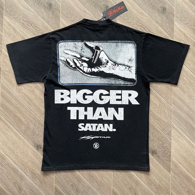 Hellstar STUDIOS BIGGER THAN SATAN's vintage print style short-sleeved T-shirt