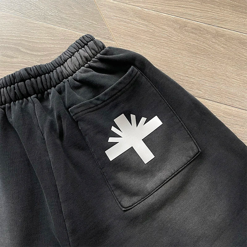 Vertabrae verty Three-dimensional printed black ripped sports shorts"