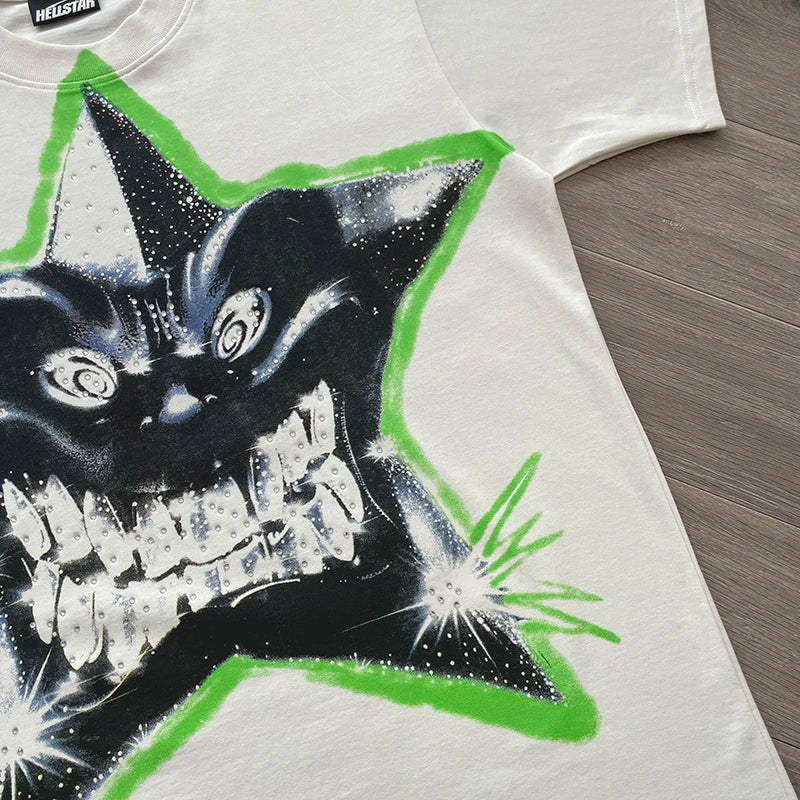 Hellstar  PATH TO PARADISE Smiling star  Pressed diamond printed casual short-sleeved T-shirt